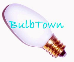 7C7/CERAMIC WHITE/130V 7 WATT CERAMIC WHITE C7 E12 BASE - 7 Watt C7 White Night Light Bulb Candelabra (E12) Brass Base 130 Volt 25 Lumens, 3,000 Average Rated Hours, 2-1/8" Maximum Overall Length.  7C7/WHT/130V, 7C7/W