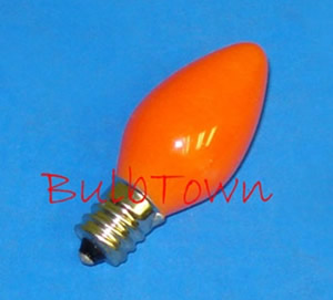  7C7/CERAMIC ORANGE/130V 7 WATT CERAMIC ORANGE C7 E12 BASE - 7 Watt C7 Ceramic Orange Bulb Candelabra (E-12) Brass Base 130 Volt 2-1/8" Maximum Overall Length. 7C7/CO 