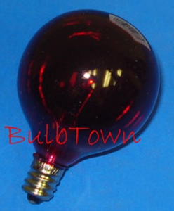 6G16-1/2 24 VOLT RED GLOBE E12 BASE - 24 Volt 0.25 Amp Transparent Red G16-1/2 Candelabra Screw (E-12) Base