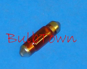 #3021A AMBER MINIATURE BULB SV7MM BASE - 12 Volt 0.25 Amp 3 Watt 8mm Painted Amber Festoon Cap Base, C-8 Filament Design, 2.0 MSCP. 1,000 Average Rated Hours, 1.14" Maximum Overall Length