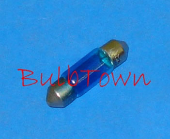 #3021B BLUE MINIATURE BULB SV7MM BASE - 12 Volt 0.25 Amp 3 Watt 8mm Painted Blue Festoon Cap Base, C-8 Filament Design, 2.0 MSCP. 1,000 Average Rated Hours, 1.14" Maximum Overall Length