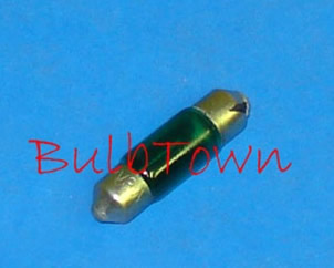  #3021G GREEN MINIATURE BULB SV7MM BASE - 12 Volt 0.25 Amp 3 Watt 8mm Painted Green Festoon Cap Base, C-8 Filament Design, 2.0 MSCP. 1,000 Average Rated Hours, 1.14" Maximum Overall Length 