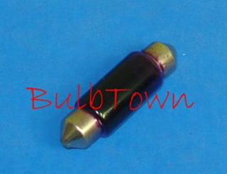 #3423P PURPLE MINIATURE BULB FESTOON CAP BASE - 12.0 Volt 0.42 Amp 5 Watt Painted Purple T-4 Festoon Cap Base 4.00 MSCP, C-8 Filament Design, 500 Average Rated Hours, 1.46" Maximum Overall Length