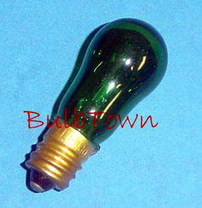 6S6/GREEN/130V MINIATURE BULB E12 BASE - 6 Watt S6 Transparent Green Candelabra (E12) Base 130 Volt. 1,500 Average Rated Hours, 1-7/8" Maximum Overall Length. 6S6/Green