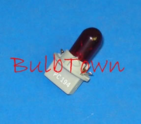 #PC194R RED MINIATURE BULB PC SOCKET BASE - 14 Volt 0.27 Amp Painted Red T3-1/4 Printed Circuit Socket Base, 2.0 MSCP, C-2F Filament Design. 2,500 Average Rated Hours, 1.11" Maximum Overall Length
