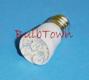 T5.5 6V-28V WHITE L.E.D. MINIATURE BULB E12 BASE - White L.E.D. T5-1/2 Candelabra (E12) Screw Base 6 Volt-28 Volt AC/DC. 100,000 Average Rated Hours, 1.48" Maximum Overall Length, 0.67" Maximum Overall Diameter